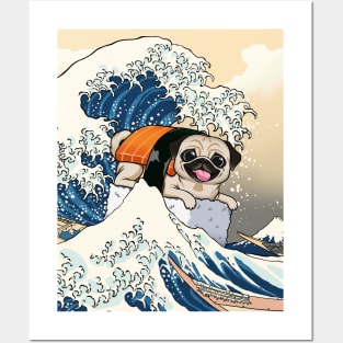 Sushi Pug Riding the Great Wave: A Surfing Adventure Posters and Art